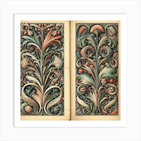 William Morris Inspired Patterns Embellishing The Pages Of An Antique Book, Style Vintage Printmaking Art Print