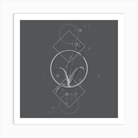 Vintage Spring Garlic Botanical with Line Motif and Dot Pattern in Ghost Gray Art Print