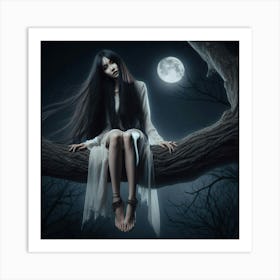 Girl Sitting On A Tree Art Print