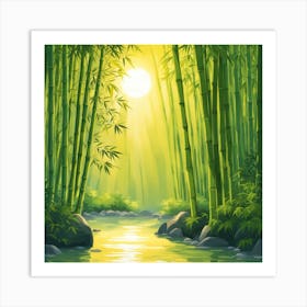 A Stream In A Bamboo Forest At Sun Rise Square Composition 79 Art Print