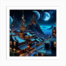 Fantasy City At Night 6 Art Print