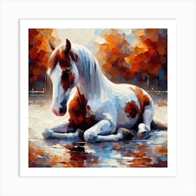 Horse In Water Art Print