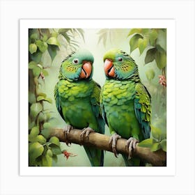 Green Jungle Parakeets Art Print 0 Art Print