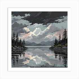 Lake Art Print With Forest At Night (1) Art Print