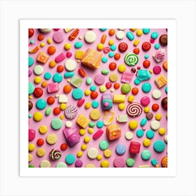 Candy And Sweets On Pink Background Art Print