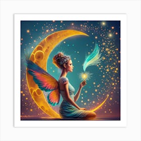 Fairy On The Moon Art Print