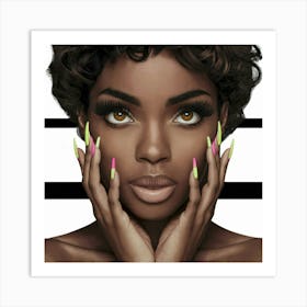 Black Woman With Neon Nails 1 Art Print