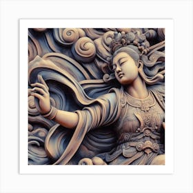 A colourful An image of the artistic interpretation of the statue of Chinese princess zhao liyi in the dynamic pose, adding a touch of fantasy or whimsy 2 Art Print