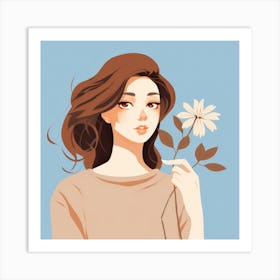 Girl Holding A Flower Art Print