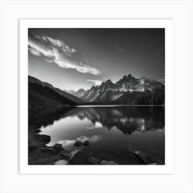 Black And White Mountain Lake 4 Art Print