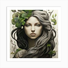 Woman With Leaves On Her Head Art Print