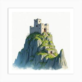 Watercolor Of A Ruined Fortress Atop A Jagged Mountain Peak 1 Art Print