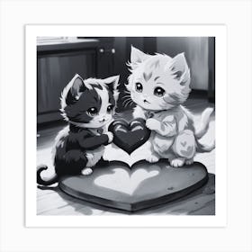 Cute Kittens Holding A Heart 1 Art Print