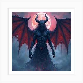 Demon In A Vibrant Watercolor Abyss, Dark And Mystical 1 Art Print