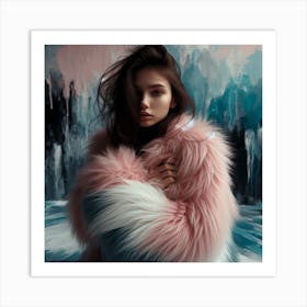 Girl In A Pink Fur Coat Art Print