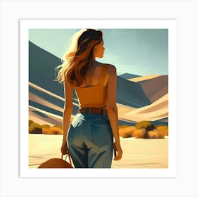 Girl Walking In The Desert Art Print