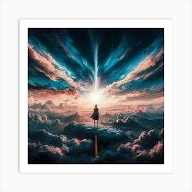 Man Standing On Top Of Clouds Art Print