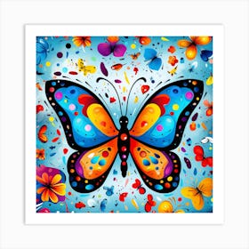 Butterfly With Flowers Art Print