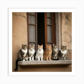 Cats On A Window Sill Art Print