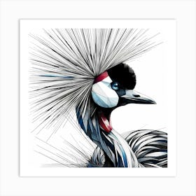 Crowned Crane Head - Abstract Line Art Illustration 184 Art Print