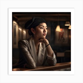 Asian Woman At Bar Art Print