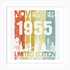 Vintage November 1955 67 Years Old Gifts 67th Birthday Art Print