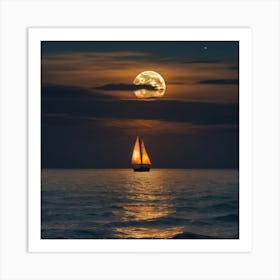 Sailboat In The Moonlight 1 Art Print