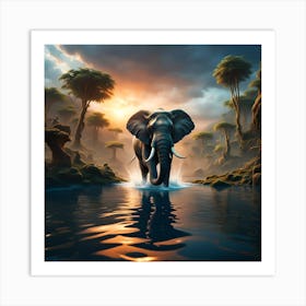 Elephant Walking In Water Art Print