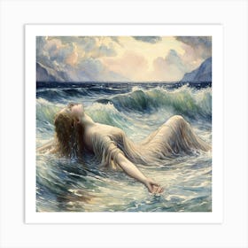 Woman Laying In The Ocean Art Print