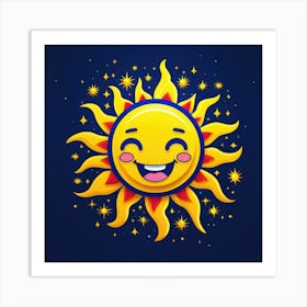 Lovely smiling sun on a blue gradient background 44 Art Print