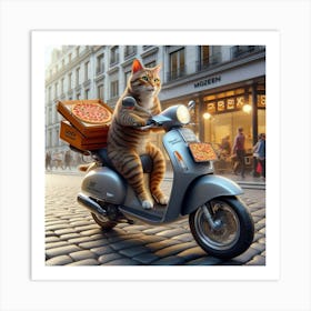 Cat On A Scooter 1 Art Print