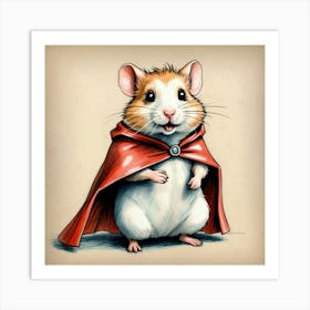 Hamster In Red Cape 1 Art Print