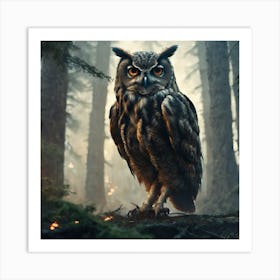 Owl In The Forest 41 Art Print