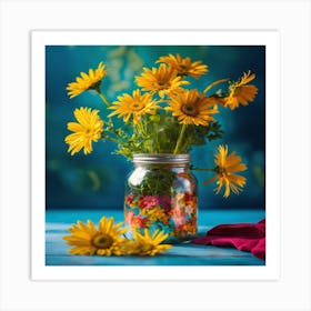 Yellow Daisies In A Jar Art Print