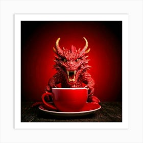 Firefly Angry, Red, Dragon, Glaring, Camera, Cup, Coffee, Fierce, Mythical, Creature, Intense, Fanta (2) Art Print