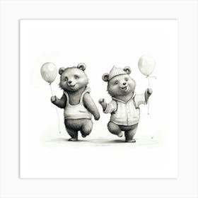 Two Bears Holding Balloons Affiche