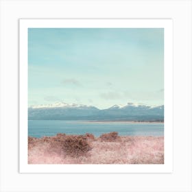 Pastel Landscape And Snowy Mountains Square Art Print