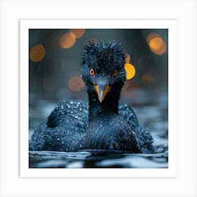 Black Duck In The Rain Art Print