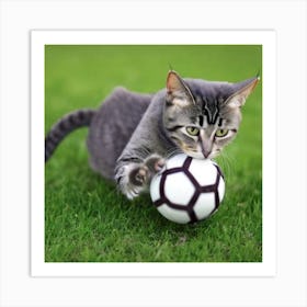 Cat Playing Soccer Art Print