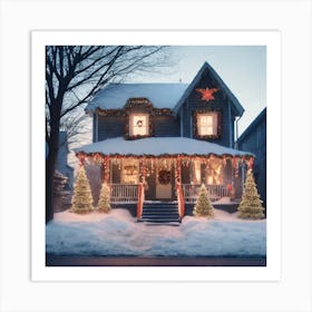 Christmas Decorated Home Outside Haze Ultra Detailed Film Photography Light Leaks Larry Bud Mel (25) Art Print