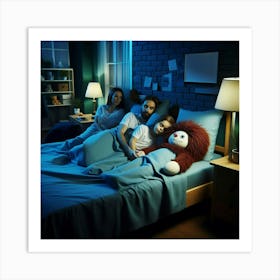 Family In Bed At Night Art Print