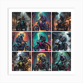 Raccoons On Motorcycles Art Print