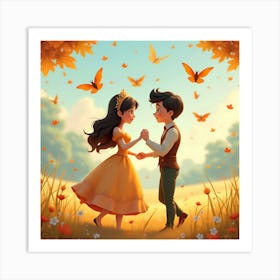 Make a 3D vector of a cute princess and prince, Art Print