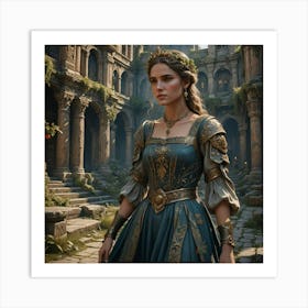 Beautiful Ancient European Girl In Dress Art Print