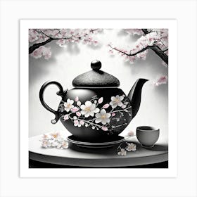 Firefly An Intricate Beautiful Japanese Teapot, Modern, Illustration, Sakura Garden Background 81958 Art Print
