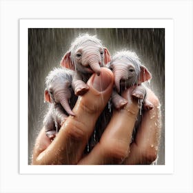 Elephants In The Rain 3 Art Print