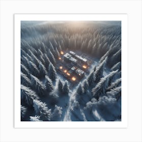 Winter Forest With Visible Horizon And Stars From Above Drone View Sharp Focus Emitting Diodes S (7) Art Print
