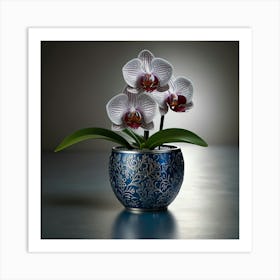 Orchid In Blue Vase Art Print