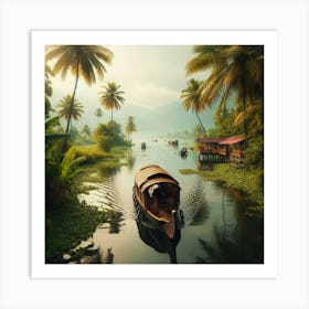 Kerala Boat On The Lake Art Print