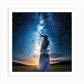 Firefly Cosmic Woman Under Vast Nightfall Sky 58629 (2) Art Print